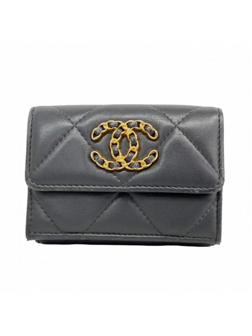 Chanel Trifold Wallet 19 Lambskin Gray Gold